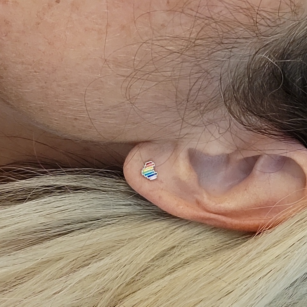 🔥LAST PAIR🔥 TINY RAINBOW HEART STUD EARRINGS - Picture 3 of 5